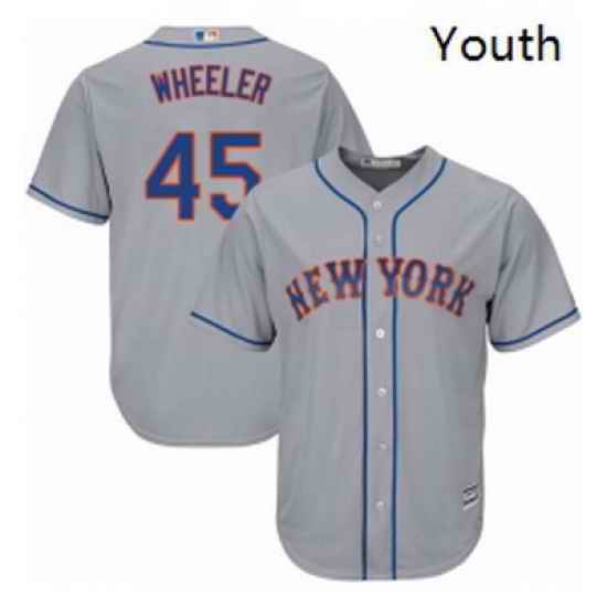 Youth Majestic New York Mets 45 Zack Wheeler Replica Grey Road Cool Base MLB Jersey